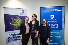 Hannah Thomas flanked by second placegetter Alex Wade and Charlotte Gupta, who came third