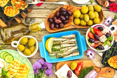 A spread of Mediterranean foods 