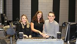 UniSA journalism student trio Chloe, Brad and Morgan in the studio at Magill campus where they made a MOD.cast