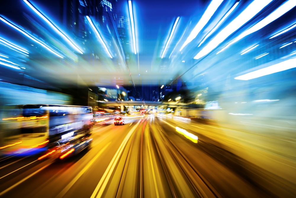 A blurred image of cars travelling at night
