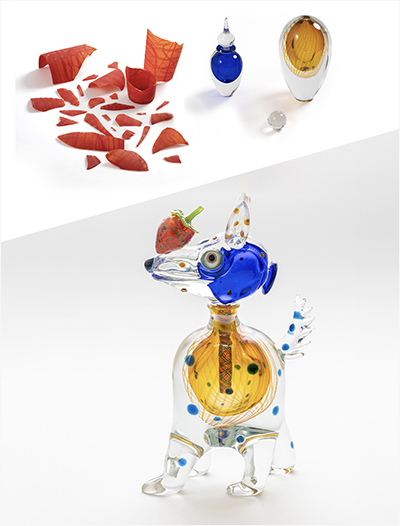 A broken vase and perfume bottles owned by Paula Nagel AM is being given new life by glass artist Tom Moore.
