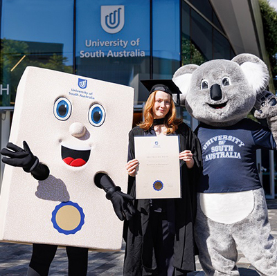 UniSA mascots Parchie and Koala joined the celebrations.