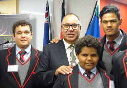 Professor Peter Buckskin with Rostrevor College students.