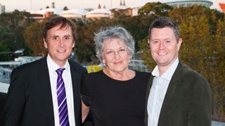 Professor Germaine Greer pictured with Profs Anthony Elliott and David Lloyd.