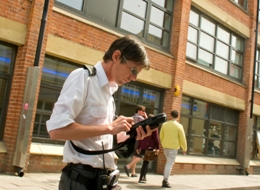 parking inspector issuing ticket