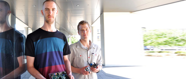 Denni Mackrill (left) and Mathew Potaczek (right) focused on developing sensor nodes that are more energy efficient, powerful and flexible than what is currently available on the market. 