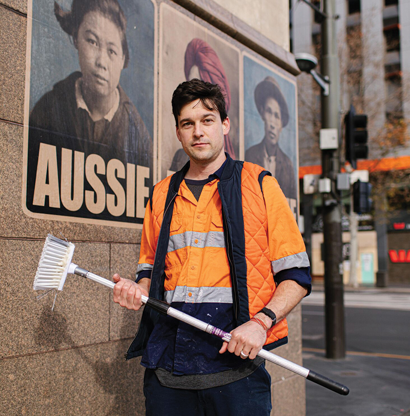Street artist Peter Drew is known for his “Real Australians Say Welcome” and “Aussie” campaign posters. Photo by Wade Whitington.