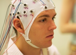 Man prepped for EEG. 
