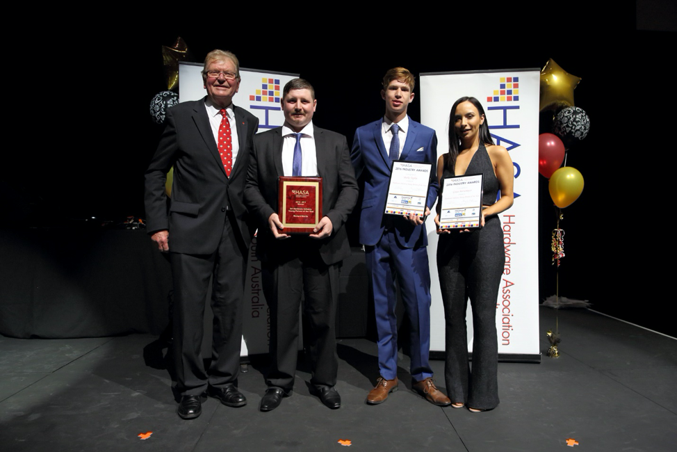 Rod congratulating 2016 Hardware Young Person 