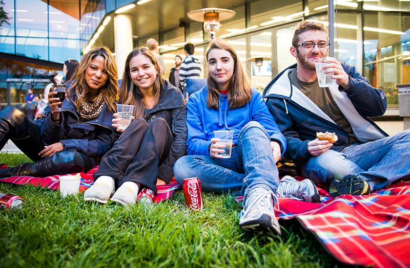 People sitting on a picnic rug