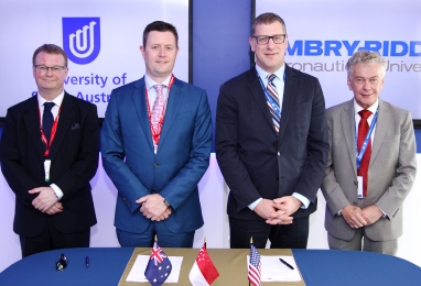 L to R:   Prof Nigel Relph, UniSA Deputy Vice Chancellor and Vice President, Professor David Lloyd, UniSA Vice Chancellor and President, Bill Hampton, Senior Vice President External Relations Embry-Riddle Aeronautical University  and Prof Graham Hunt, Head of Asia (ERAU). 