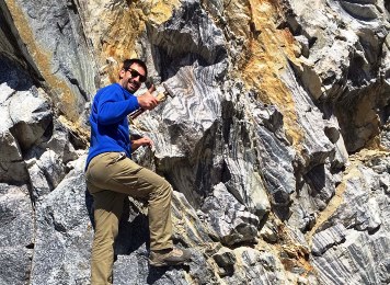Dr Tom Raimondo in Norway examining weakened rocks