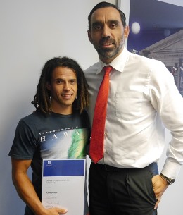 Adam Goodes with GO Scholarship recipient John Boxer