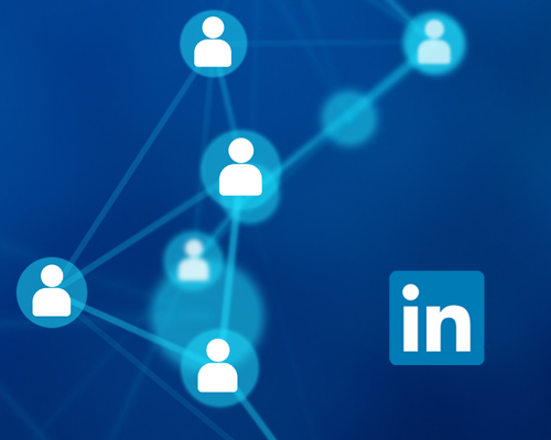 Background social icons, with LinkedIn icon in the foreground
