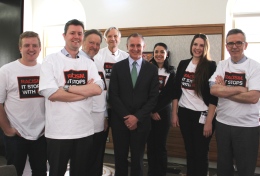 The Vice Chancellors of the University of South Australia, Flinders University and the University of Adelaide, CEO of TAFESA, Premier Jay Weatherill and students at the signing on of the Racism. It Stops With Me campaign. 