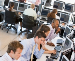 Office workers sitting at their desks