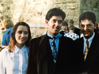 Andrew on his UniSA graduation day in May 1992 with his late cousin Lyndal and brother Craig