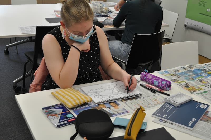 student working at desk