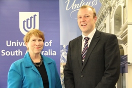 UniSA's Marie Wilson with Unley Mayor Lachlan Clyne