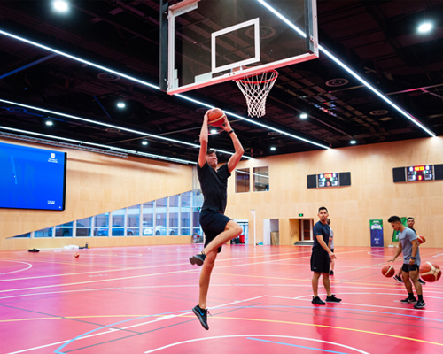 People using the basketball facilities in Pridham Hall