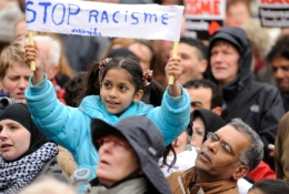 Girl holding sign at protest 