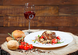 Image of food and wine on a table