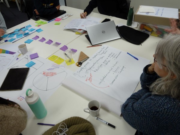 students working around a table