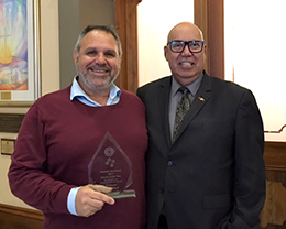 Professor James Ward with UniSA Professor Peter Buckskin.