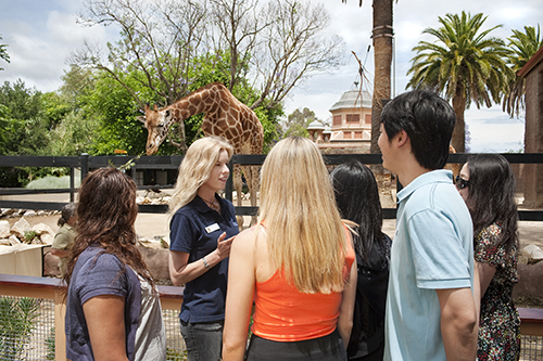 Carla Litchfield talking to a group of students at the Adelaide zoo