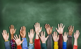 hands up in a classroom