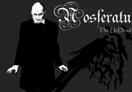 Poster for Nosferatu: The Undead featuring black and white artwork of Dracula. 