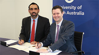 UniSA Vice Chancellor, Professor David Lloyd, and CEO of Indigenous Defence Consortium, Adam Goodes.