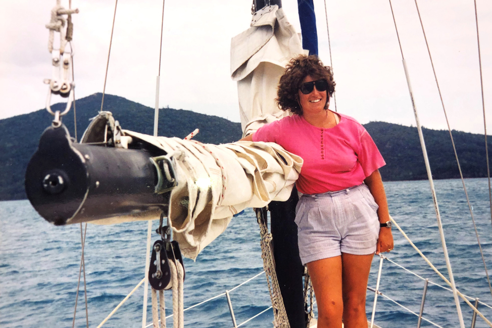 Vicki on her boat in the Whitsundays