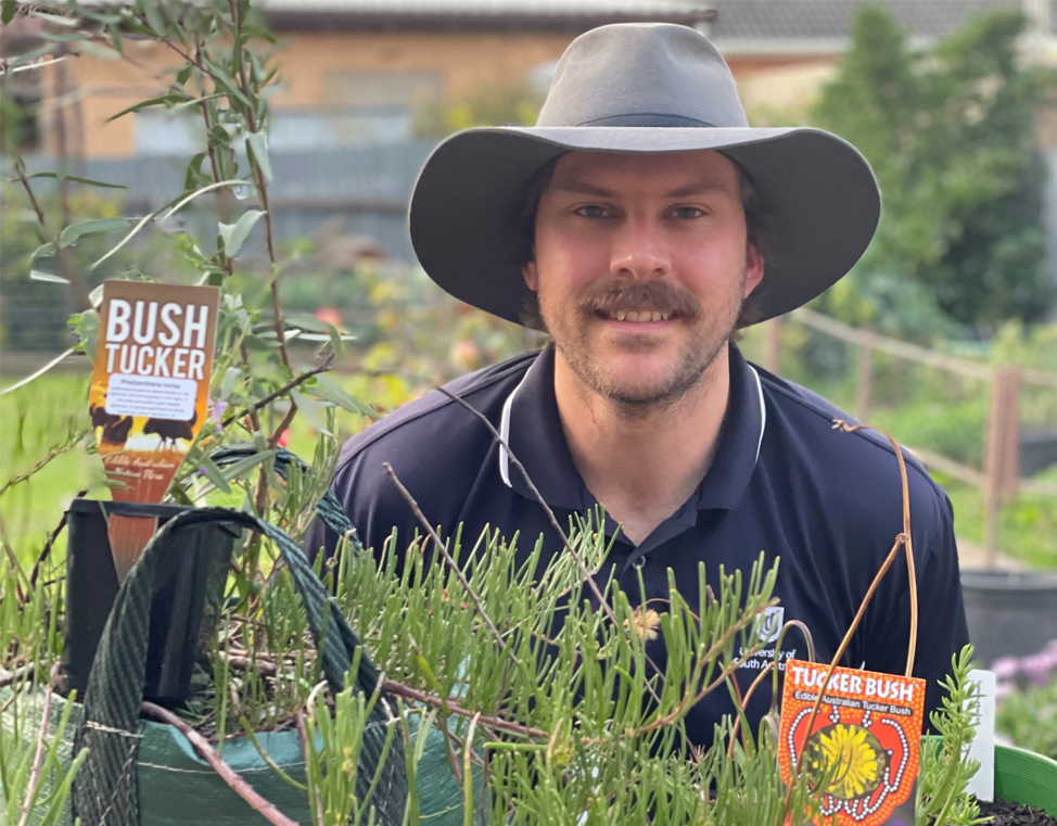 Michael Watkins with his seedlings