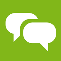 Two speech bubbles on lime green background