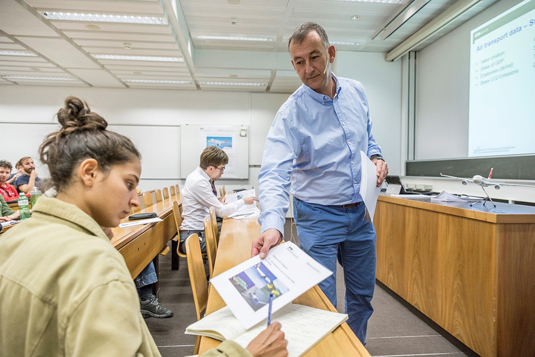 Peter with students in his aviation courses at the Federal Institute of Technology in Zurich.