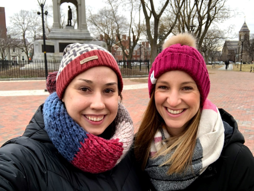 Jessica (left) with friend and fellow UniSA PhD graduate living in the US Tahnee Dening at Harvard while visiting Boston in 2019