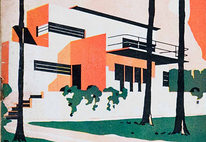 House and garden depicting modernism period