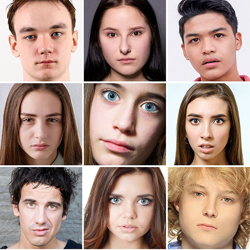 Group of teens doing the Gen Z stare