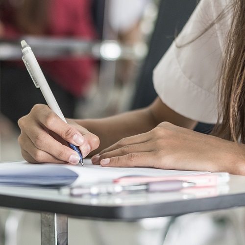 A student undertakes a literacy test. 