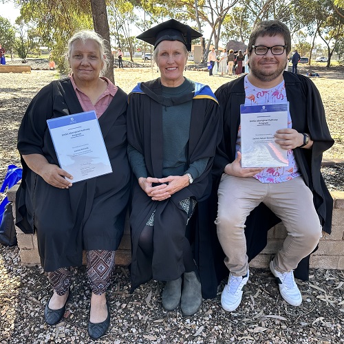 Lavinia ‘Lovie’ Richards, left, with APP Program Regional Tutor Barbie Clutterbuck and Zac Nelson-Richards. Photo by Lauren Shivvaan