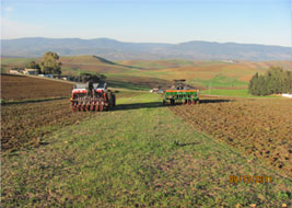 Seeding machinery operating in field