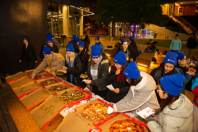 UniSA students participating in the 2018 UniSA Community Sleepout in Hoj Plaza, City West campus. 