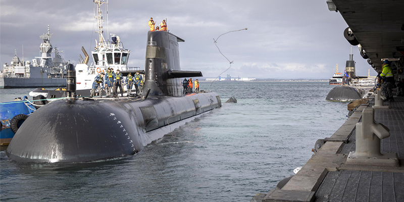 HMAS Farncomb prepares to berth alongside its home port of Fleet Base West, Western Australia. Photo by Royal Australian Navy.