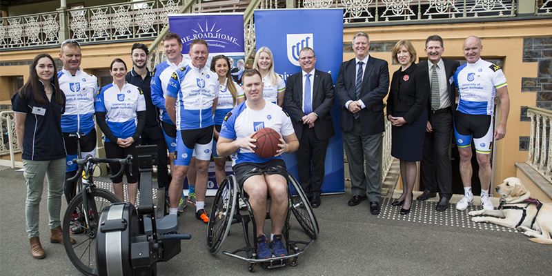 Defence force athletes with UniSA staff and students at a training camp for the Invictus Games.