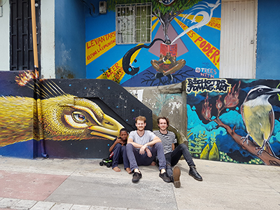 Students with a local in Colombia.