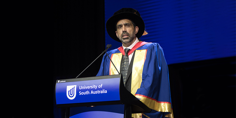 AFL legend Adam Goodes was made and Honorary Doctor in recognition of his work off the field to empower young Aboriginal people.