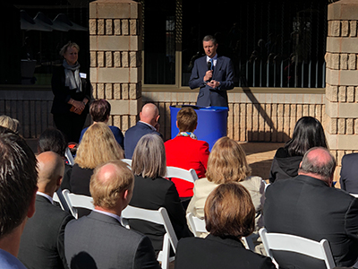 Vice Chancellor Professor David Lloyd at the opening of a rural health clinic providing podiatry, physiotherapy and other allied health services for people on the east coast of the Eyre Peninsula.