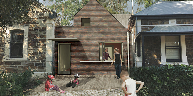 One of Dr Madigan’s infill housing designs, demonstrating a new model for Adelaide’s suburbs, promoting multi-generational living.
