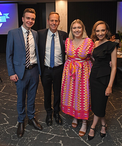 Dylan Smith, SA Press Club president Mike Smithson (Seven Network), On The Record editor Nikita Skuse, and Student Journalist of the Year Jasmin Teurlings. Picture: SA Press Club